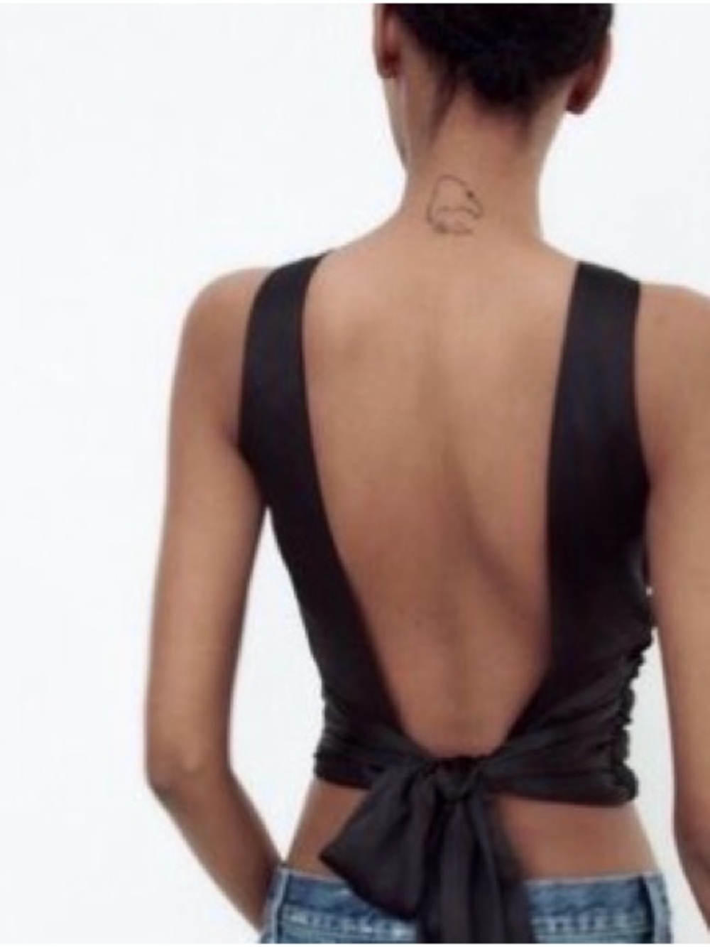 Black Satin-Trim Women's Top Zara Open Back